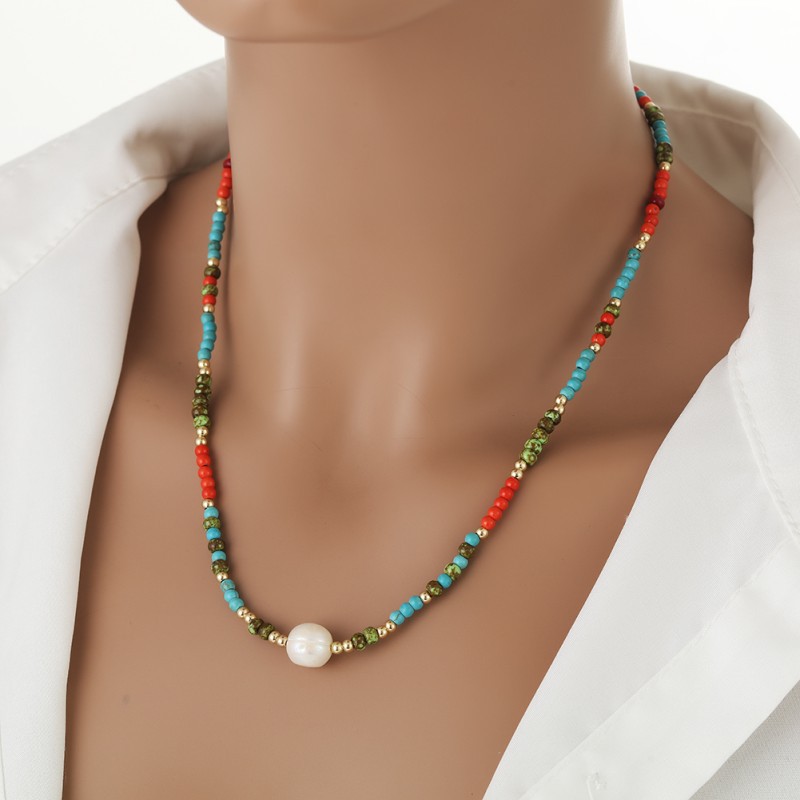 Retro turquoise ethnic necklace