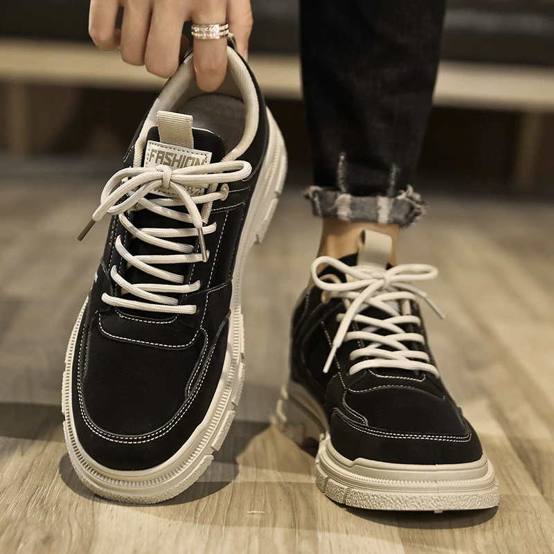 Мужские осенние дышащие универсальные повседневные кроссовки 2025 года, мужские рабочие кожаные ботинки Мартин на толстой подошве с низким берцем.