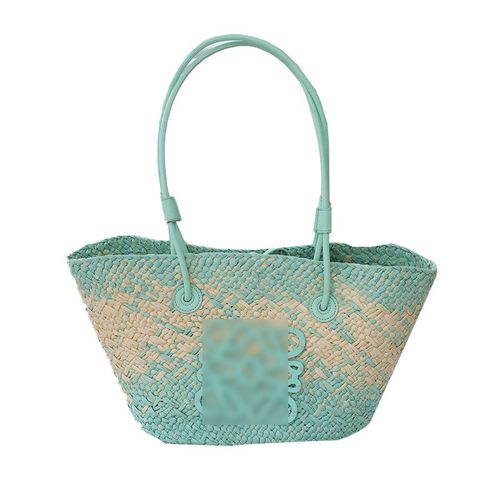 French-style wicker beach basket tote with handwoven straw, large capacity, beach vacation net single-shoulder sand bag from the Luo family