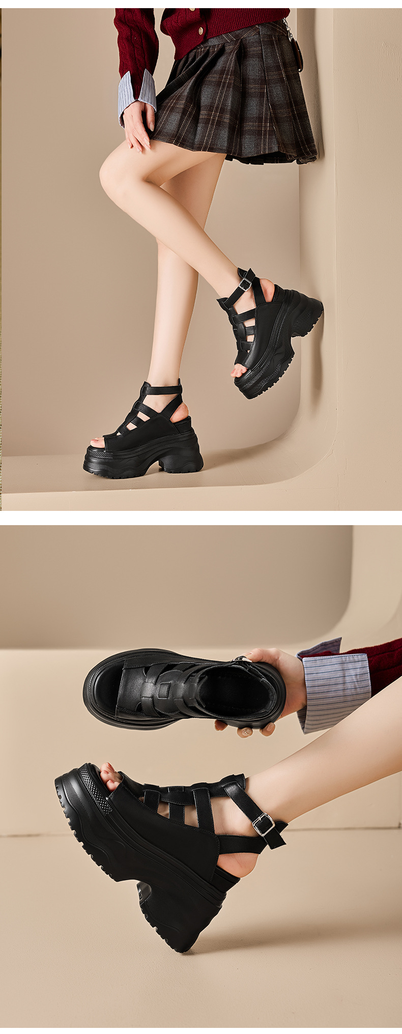 Sandal cao gót nữ hở mũi đế xuồng gót 12 cm — màu đen, màu mơ chi tiết 9