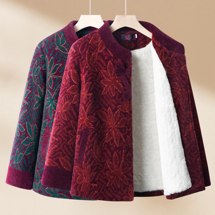 奶奶冬装加绒外套女中老年人秋冬新款毛呢大衣妈妈冬季加厚上衣