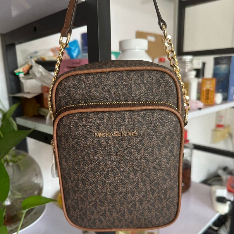 2025 New Mk Jet Set Double Zipper Vertical Mobile Phone Bag Women's Small Shoulder Bag Fashionable Shoulder Crossbody Bag
