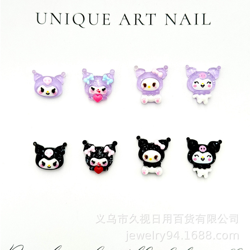 Popular Sanrio Cartoon Nail Art Accessories Cute 3D Kuromi Nail Studs Button Material Patches Hair Accessories