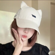 大头围棒球帽子女款2025新款可爱猫耳朵刺绣字母鸭舌帽潮大帽檐