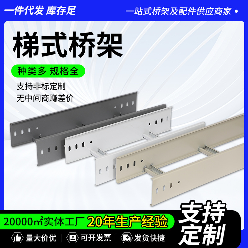 电缆桥架喷塑镀锌铝合金304不锈钢大跨距热镀锌防火梯式防火阻燃