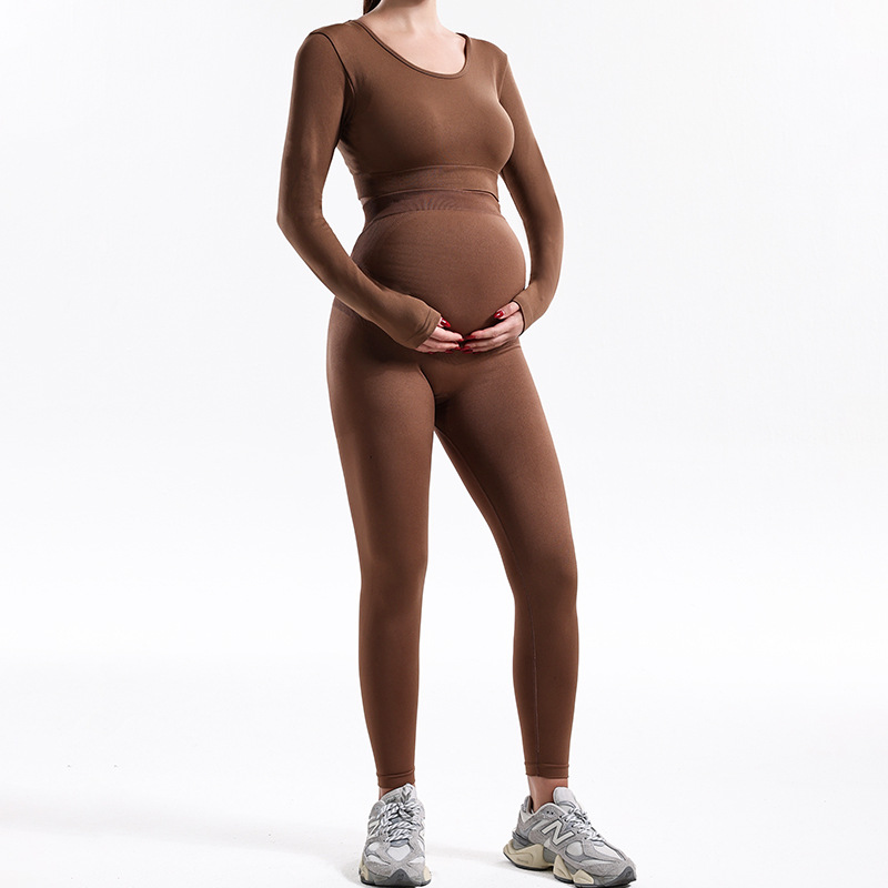 Trajes de embarazo de otoño y invierno transfronterizos para mujeres, pantalones de embarazo de yoga de cintura alta, chaqueta de manga larga de base sólida