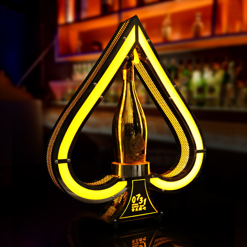 酒吧发光酒座黑桃A发光酒座创意不锈钢LED出酒道具洋酒红酒展示架