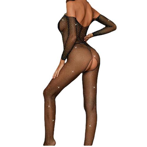 Yuedie European and American women's hot diamond one-piece uniform, tempting and sexy open-fit long-sleeved sexy underwear T1001