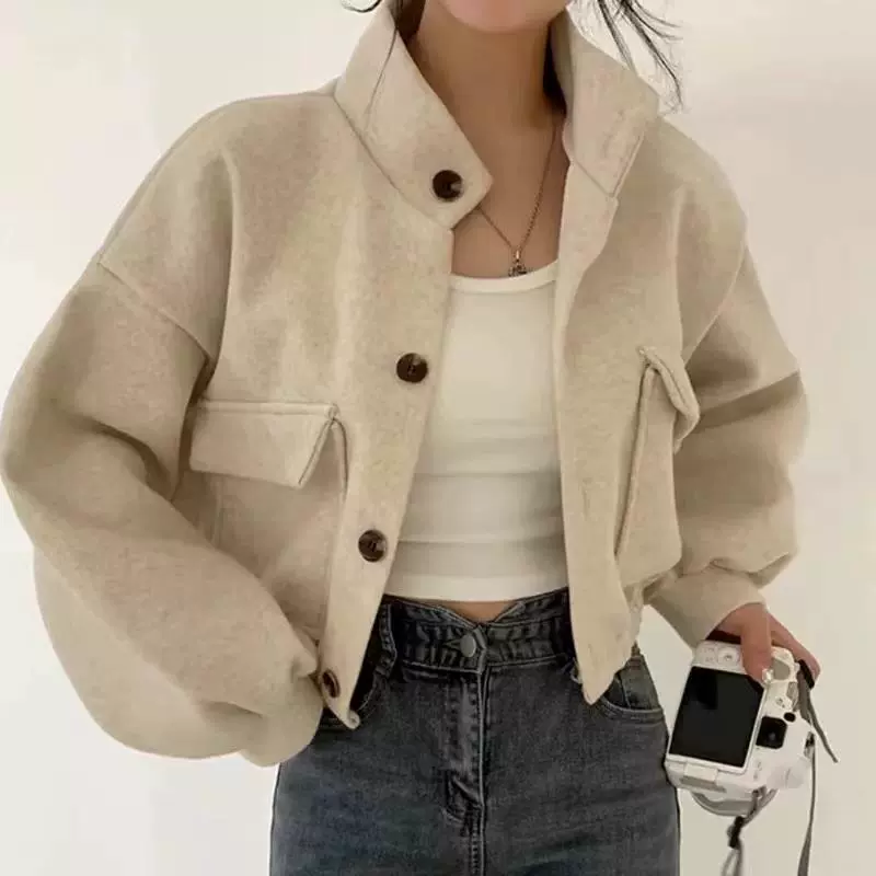 Демисезонное oversize шерстяное пальто-куртка в корейском стиле, norns girl, серый/черный/абрикосовый
