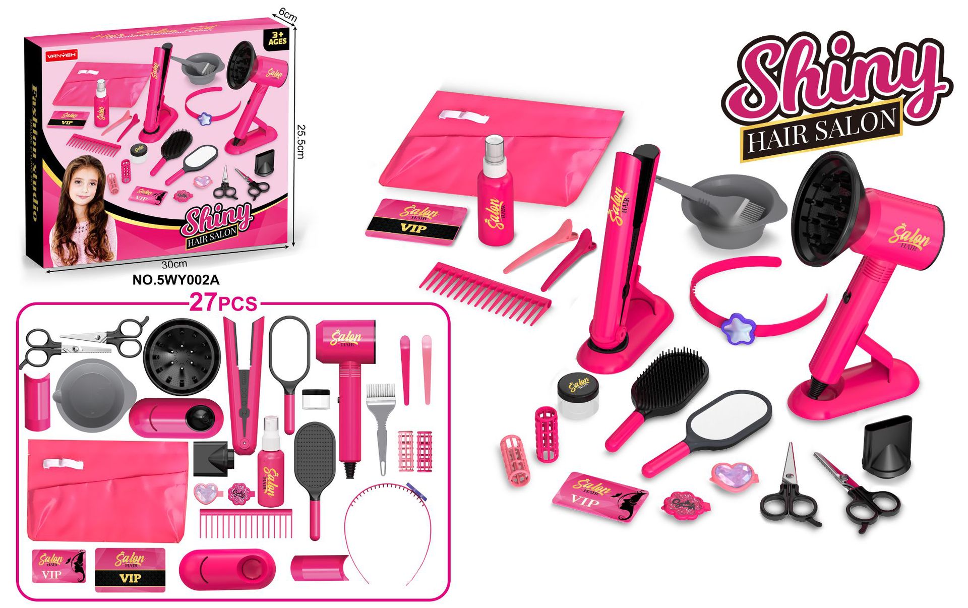 Secador de pelo eléctrico transfronterizo para niños, barra de lacio, juego de corte de pelo, herramientas de vestir, herramientas de peluquería, juguetes de juego para el hogar