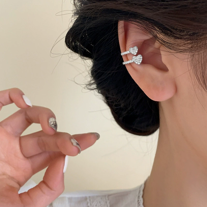 Милые серьги с zirconia в форме сердца, клипсы для ушей, брендовые клипсы, без пирсинга, инкрустированы бриллиантами