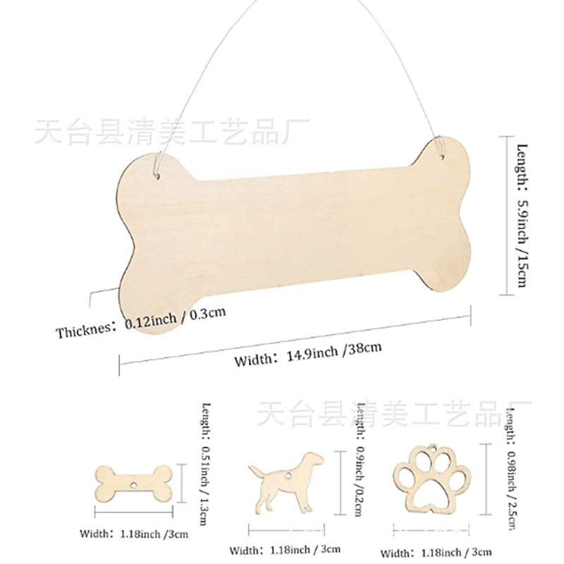 3.8*15cm perrito de madera de hueso grande, hueso pequeño, huella pequeña, conjunto de 20 juegos con cuerda de cáñamo de 2 metros