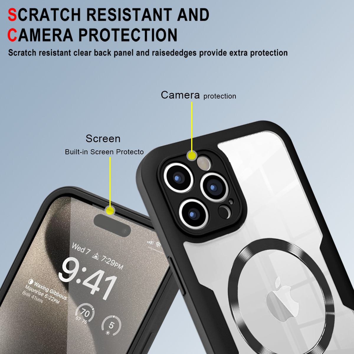 Qicai manyetik emişli iPhone 16 Pro telefon kılıfı Apple 15 kabuk filmi hepsi bir arada tam kapsamlı 14pm düşmeye karşı dayanıklı 16e