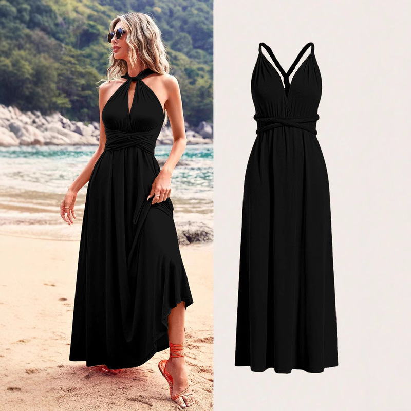Amazon European and American Explosions Multi-wear Multi-rope Cross Strap Backless Sexy dress Elegant Long Dress Dress Dress Amazon European and American Explosions Multi-wear Multi-rope Cross Strap Backless Sexy dress Elegant Long Dress Dress Dress
