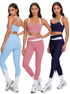 AYM041833 High-Waist Color-Block Yoga Set Butt-Lifting Cross-Back Sports Bra Aoyema wholesale
