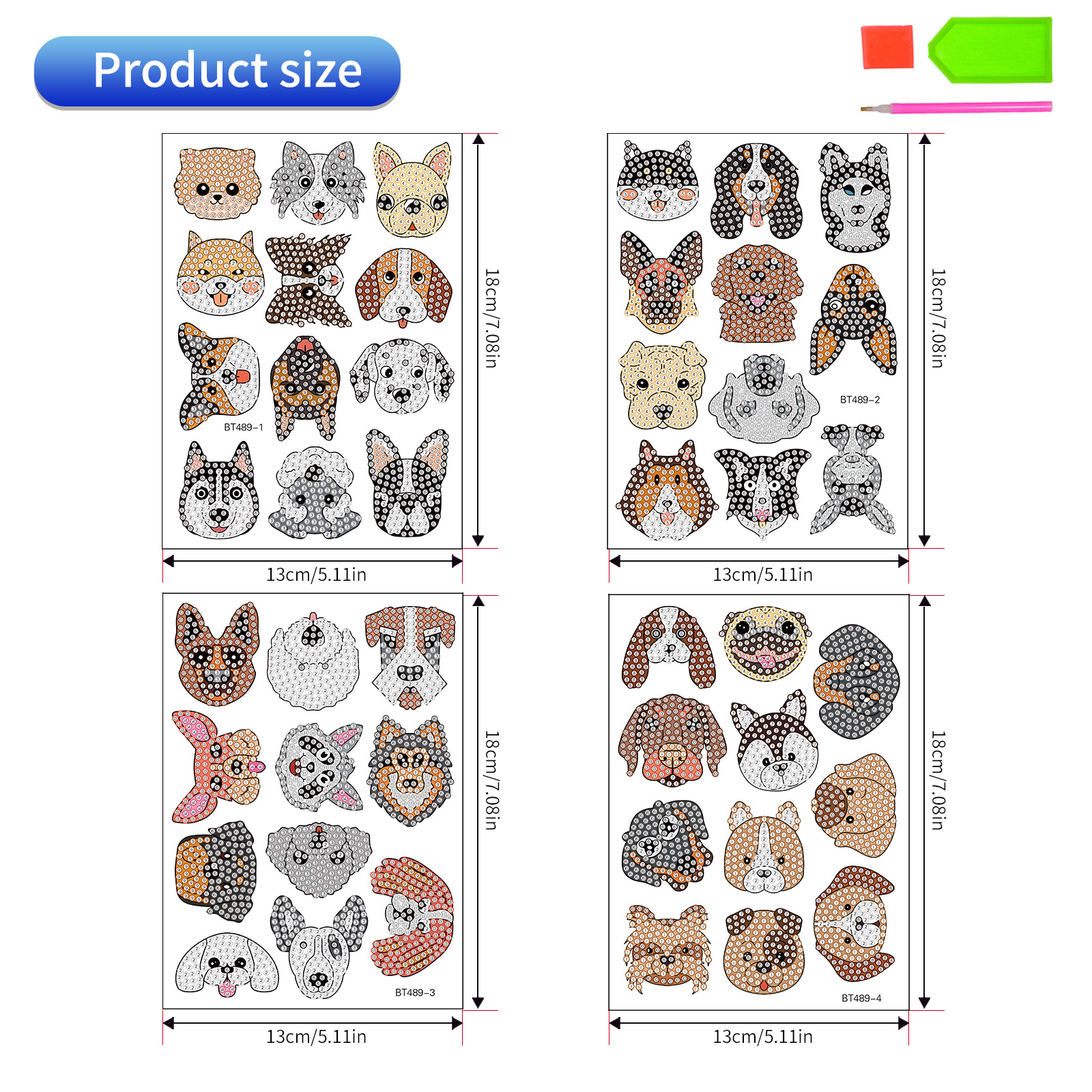 Mejor-Venta de perro de mascota de cabeza grande pegatinas de diamante pintura libre pegatinas DIY ladrillo pintura hecha a mano pegatinas de dibujos animados de cristal brillante diamante