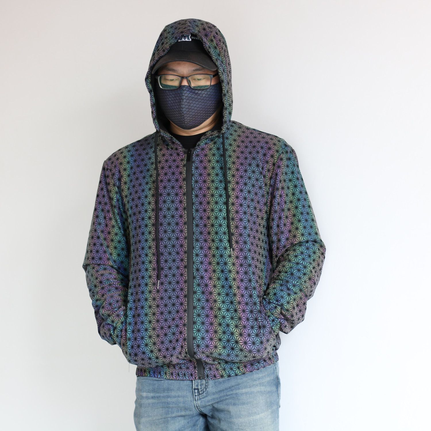Men's Clothing new geometric pattern colorful reflective jacket men knitted breathable rainbow color luminous jacket men's clothing_voghion.com