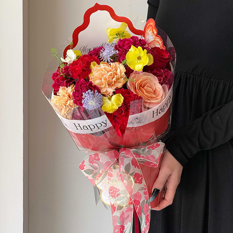 Qisejin nuevo producto mariposa voladora borde ondulado pieza moldeada engrosada DIY embalaje de flores hecho a mano floristería embalaje floral