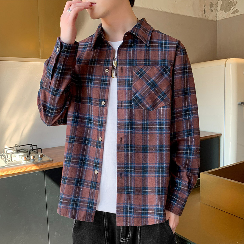 Otoño nuevo estilo coreano de moda Plaid serie camisa exterior de los hombres japonés juventud camisa de manga larga ropa superior