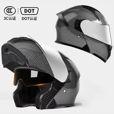 Motosiklet kaskı (dəbilqə) — Vehicle Off-Road Riding Safety Helmets - carbon-fiber-pattern-dot3c-certification-silver-plated-mirror-high-definition-mirror-m54-56-head-circumference
