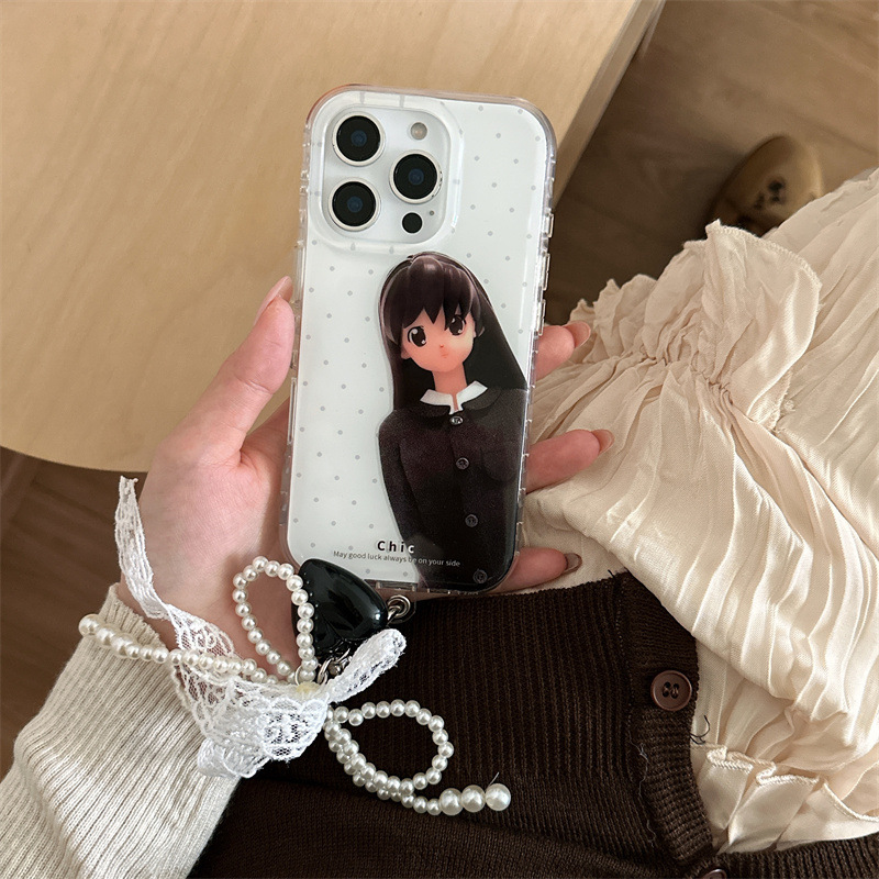 卡通探身黑长发黑衣服女孩适用iPhone16苹果15ProMax/14/13手机壳|undefined