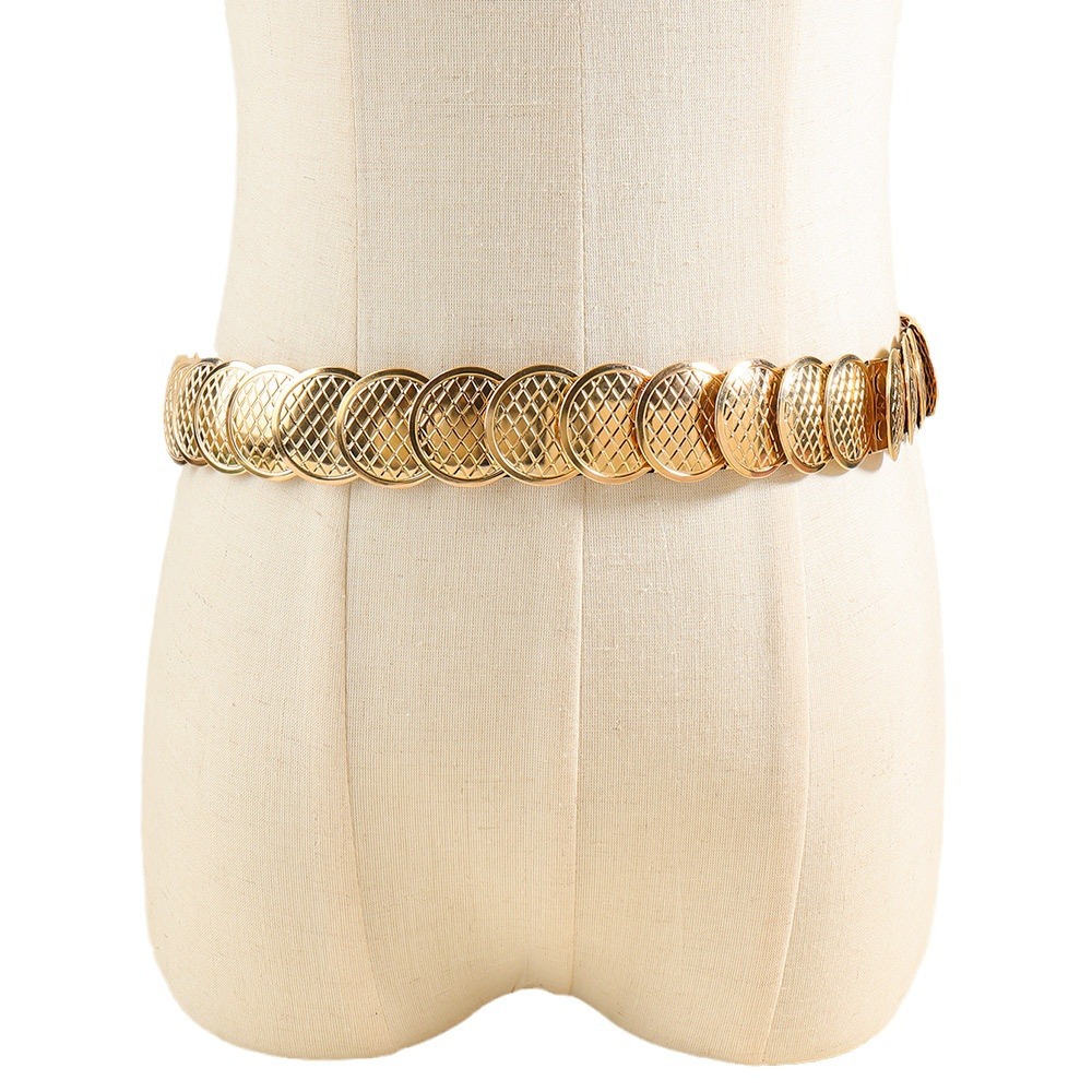 Ceinture en fer métallique pour femmes, écailles de poisson élastiques, ceinture élastique ronde rétro avec jupe, ceinture de costume européenne et américaine_voghion.com