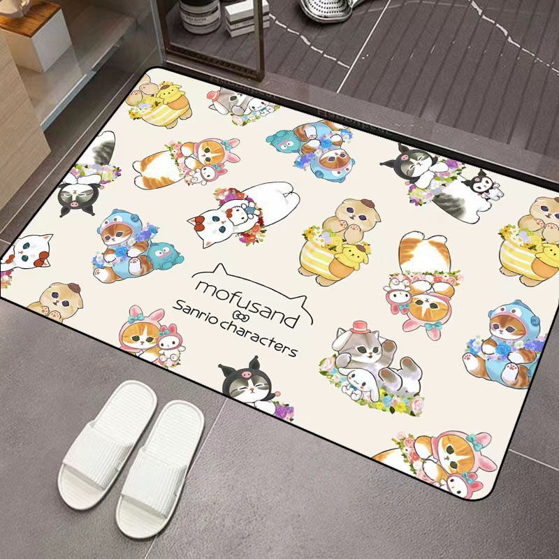 Cartoon Cat Bathroom Absorbent Floor Mat Bathroom Door Stain-Resistant, Wear-Resistant and Easy-Care Foot Mat Quick-Drying Non-Slip Mat