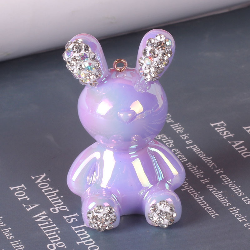 Accesorios de joyería de bricolaje artesanía de resina de dibujos animados galvanoplastia animal lindo conejito llavero colgante decoración de diamantes image 9