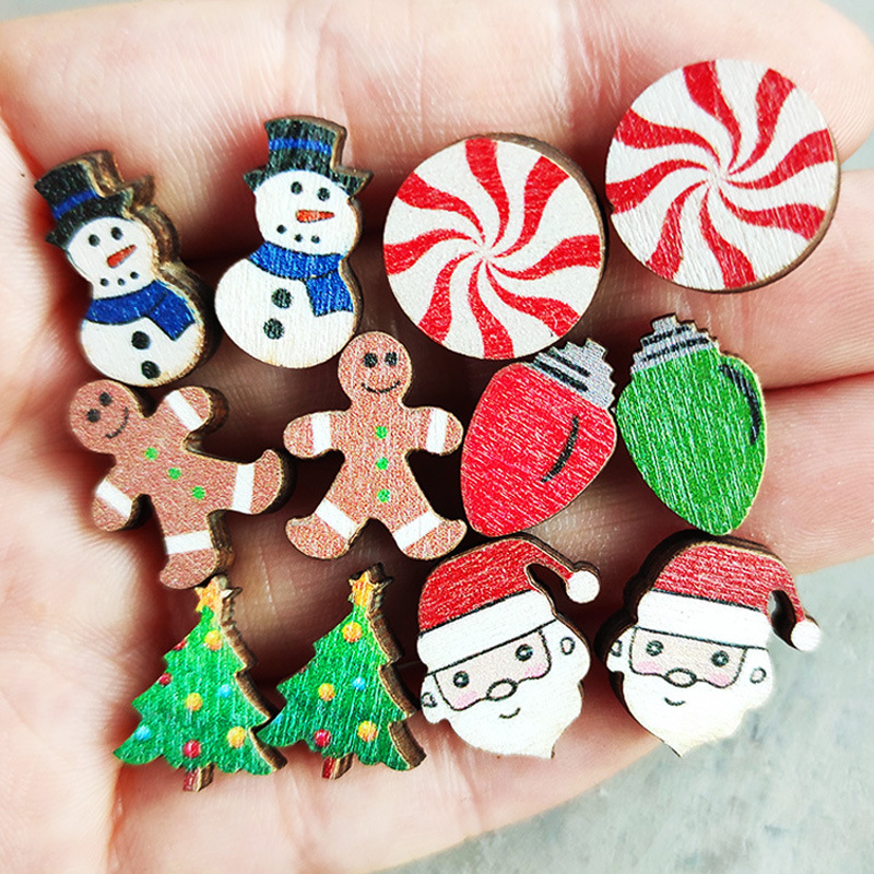 Cute Christmas Tree Gingerbread Snowman Wood Womenu0027S Ear Studs 1 Pair