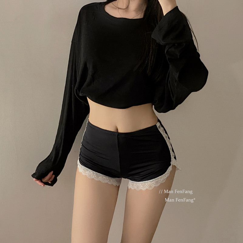 Summer Anti-Dusk Seamless Underwear Sexy Lace Outer Hip Shorts Ice Silk Safety Pants Two-in-One Leggings