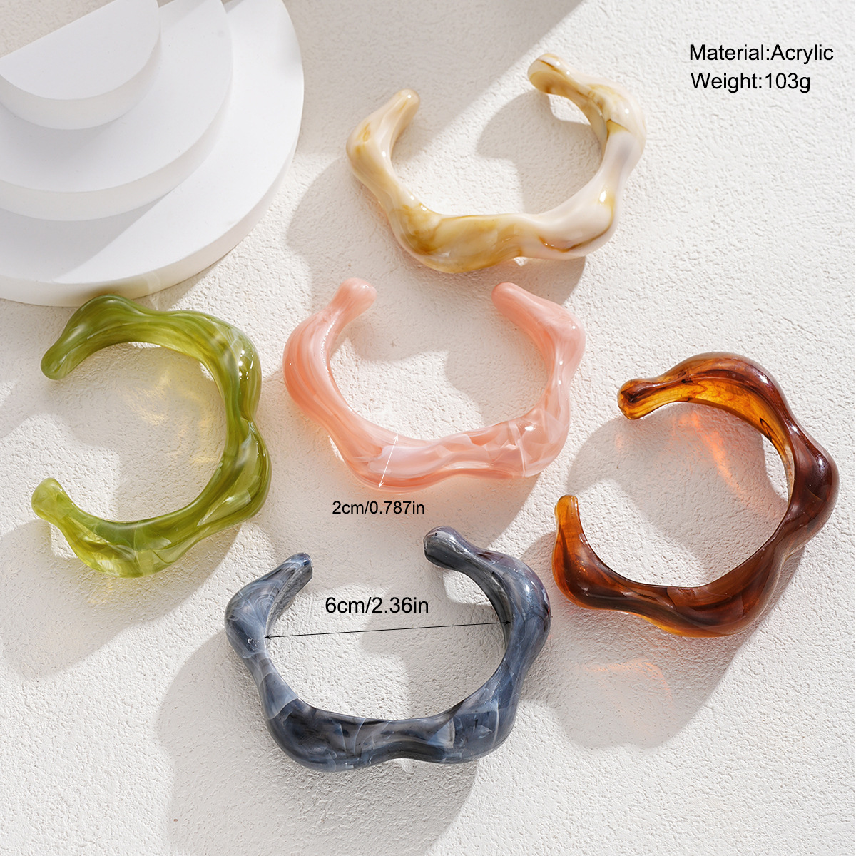 Han Zhi Shang transfronterizo Europa y Estados Unidos malateado pulsera acrílica colorida joyería retro mujer irregular geometría abertura pulsera