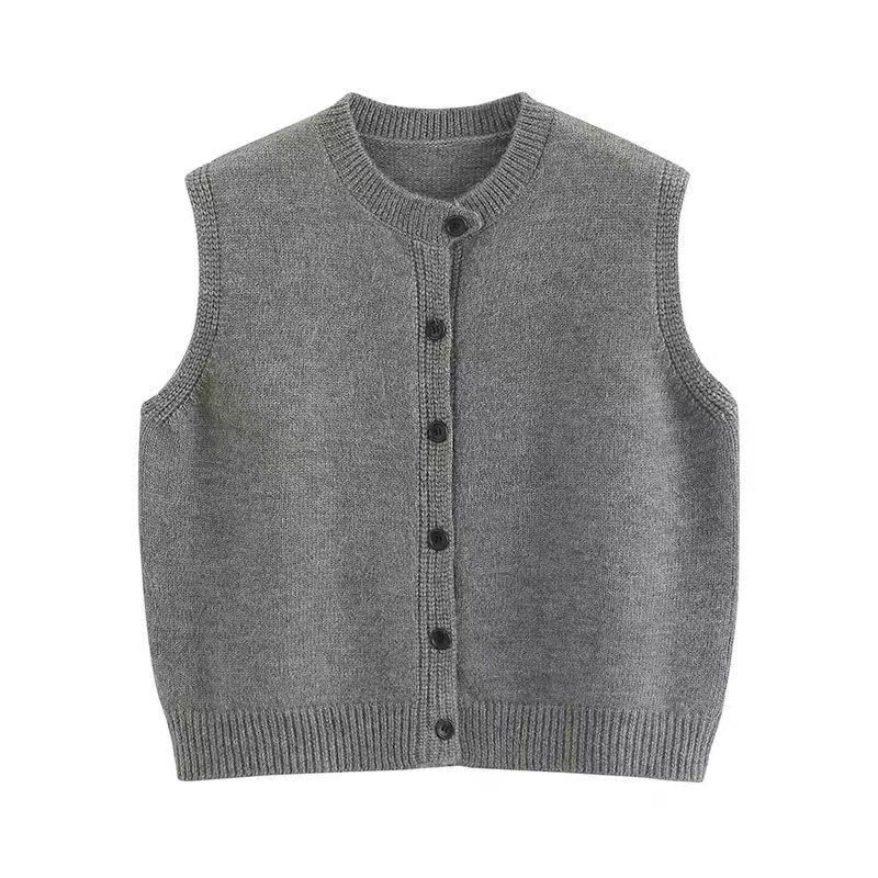 Korean Style Round Neck Knitted Vest Cardigan for Women 2025 Spring & Fall New Style Small Loose Versatile Sleeveless Waistcoat Top