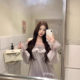 Hotdog Hot Dog Spicy Smoke Rain Fog Purple Sweet Gentle Temperament Long Sleeve dress Skirt with Shoulder