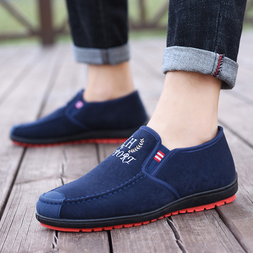 Old Beijing cloth shoes men's winter Korean version warm slip-on thickened casual cotton shoes canvas cotton shoes flat bottom work shoes