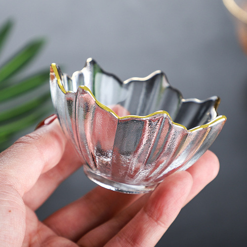 Minimalist transparent glass teacup with gold edge, hammer pattern tea cup, host cup, small tea bowl, Gongfu tea set cup, wholesale