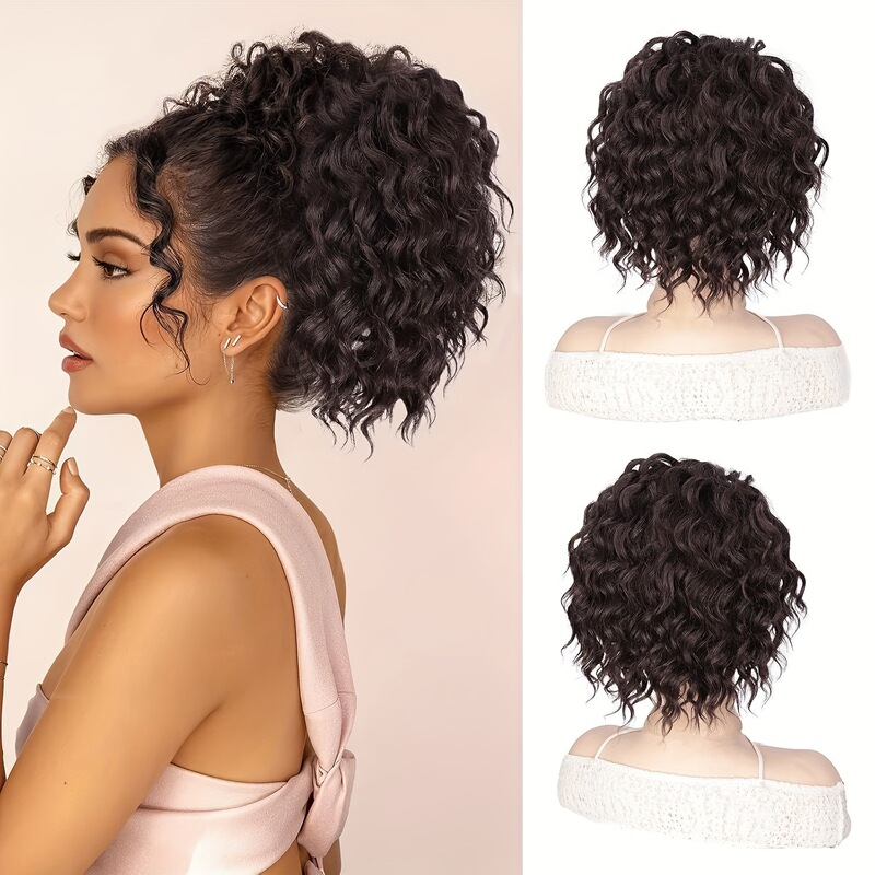 European and American Style Drawstring Curly Hair Bun Short Hairpiece Ponytail Wavy Curly Hair Bun Elastic Drawstring Hair Bundle Hairpiece