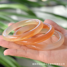 10胖圆鸿运当头粗圆条玛瑙手镯女款 胖圆橘红白色玉髓镯子圆条