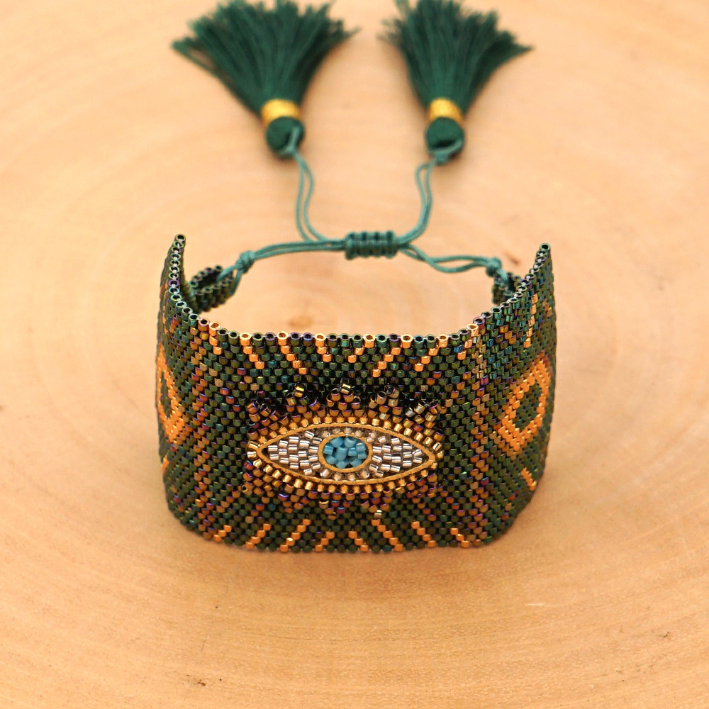 Miyuki Rice Bead Retro Ethnic Turkish Evil Eye Bracelet display picture 3