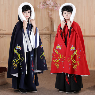 Han Dynasty Boys Winter Velvet Thickeneded Cloak Cloak Retro Handsome Chinese Style 2024 New New Year Clothing Children's Clothing