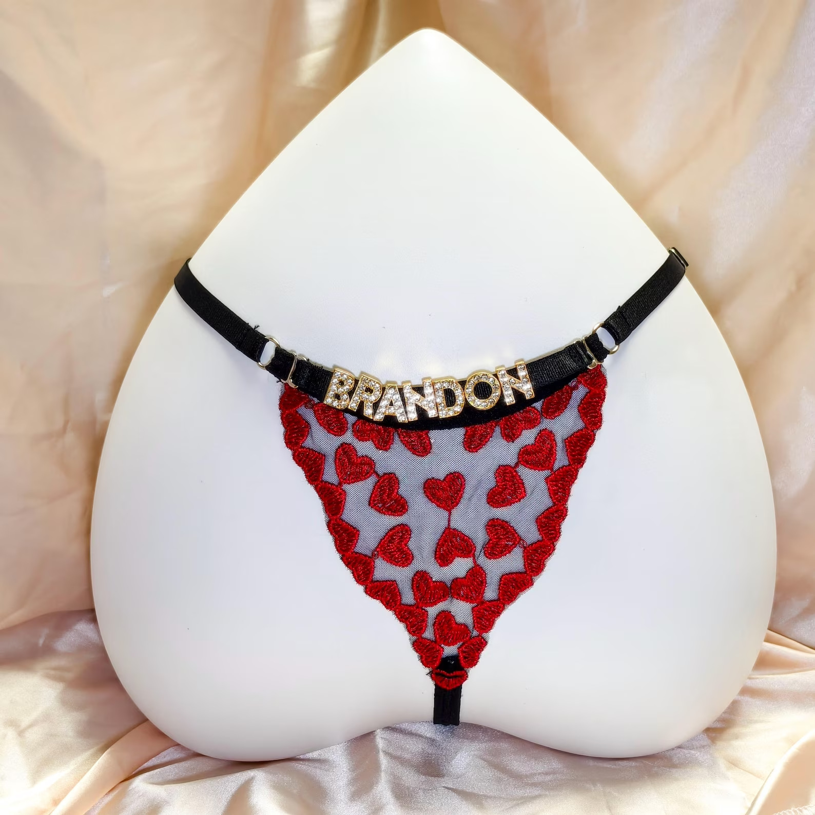 Transfronterizos europeos y estadounidenses sexy de encaje de diamante letras ajustable de cintura baja thongs transparente sexy vacío ropa interior de mujer