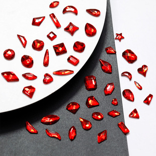 Chinese red nail diamond jewelry New Year flat shaped diamond big red glass rhinestone nail accessories wholesale