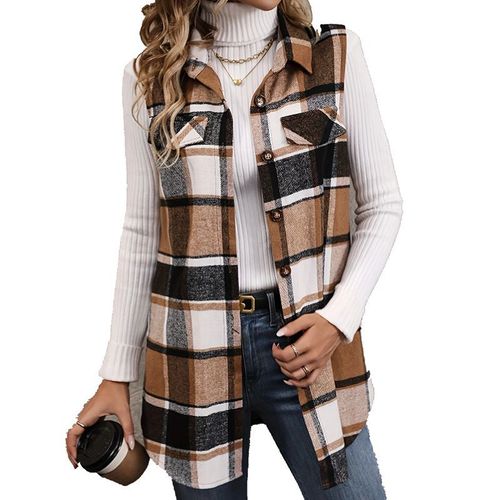 Euro-American Instagram-style fashion plaid sleeveless vest, loose-fitting, plus-size, for women