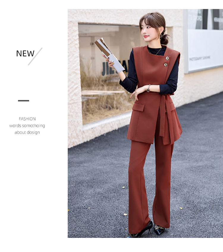 GraceChic Damen-Anzug, modisch und elegant, Herbst, neues figurformendes Blazer-T-Shirt, gerade Hose, dreiteiliges Westen-Set_voghion.com