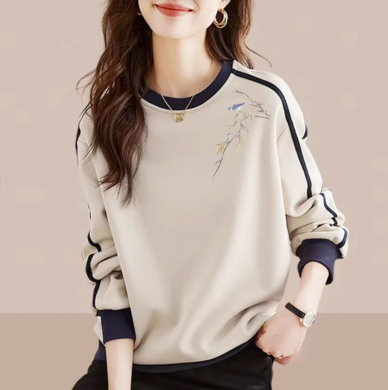 Brand Export Cut-Label Pure Cotton Chinese Style Printed Long-Sleeve Sweatshirt for Women, Spring Casual Slim-Fit Artistic Top Brand Export Cut-Label Pure Cotton Chinese Style Printed Long-Sleeve Sweatshirt for Women, Spring Casual Slim-Fit Artistic Top