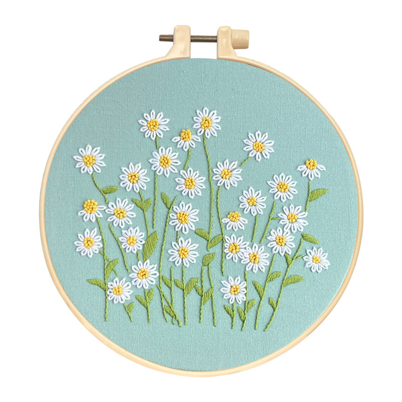 Daisies frescas cuelgan pinturas bordadas a mano DIY material paquete de bordado Lu pintura decorativa de la sala de estar europea pintura de flores inglesas