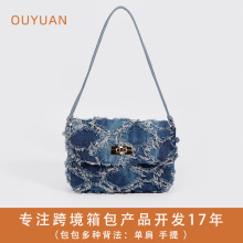 时尚牛仔布扎染单肩包夏季新款小香风女包包高级感小众菱格腋下包