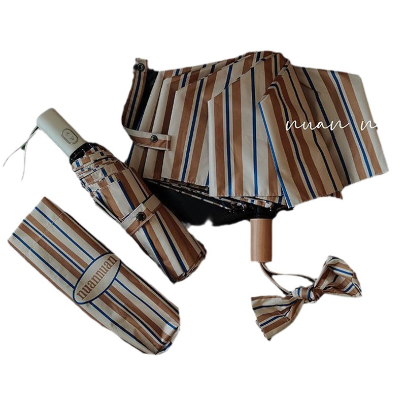 アメリカンレトロストライプ高颜値雨伞レディース折り畳み晴雨両用日焼け止め紫外线耐风日伞インスタ