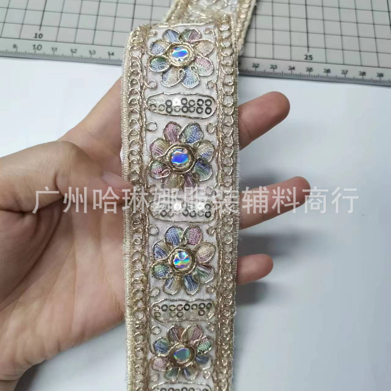 中大骨线金线刺绣汉服辅料花边配件古装服饰袖口领口提花织带布料