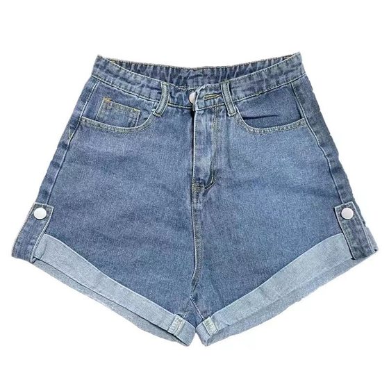 High Waist Denim Shorts Women's 2025 Summer Thin plus size High Waist Slimming Small A- line Wide Leg Curled Hot Pants