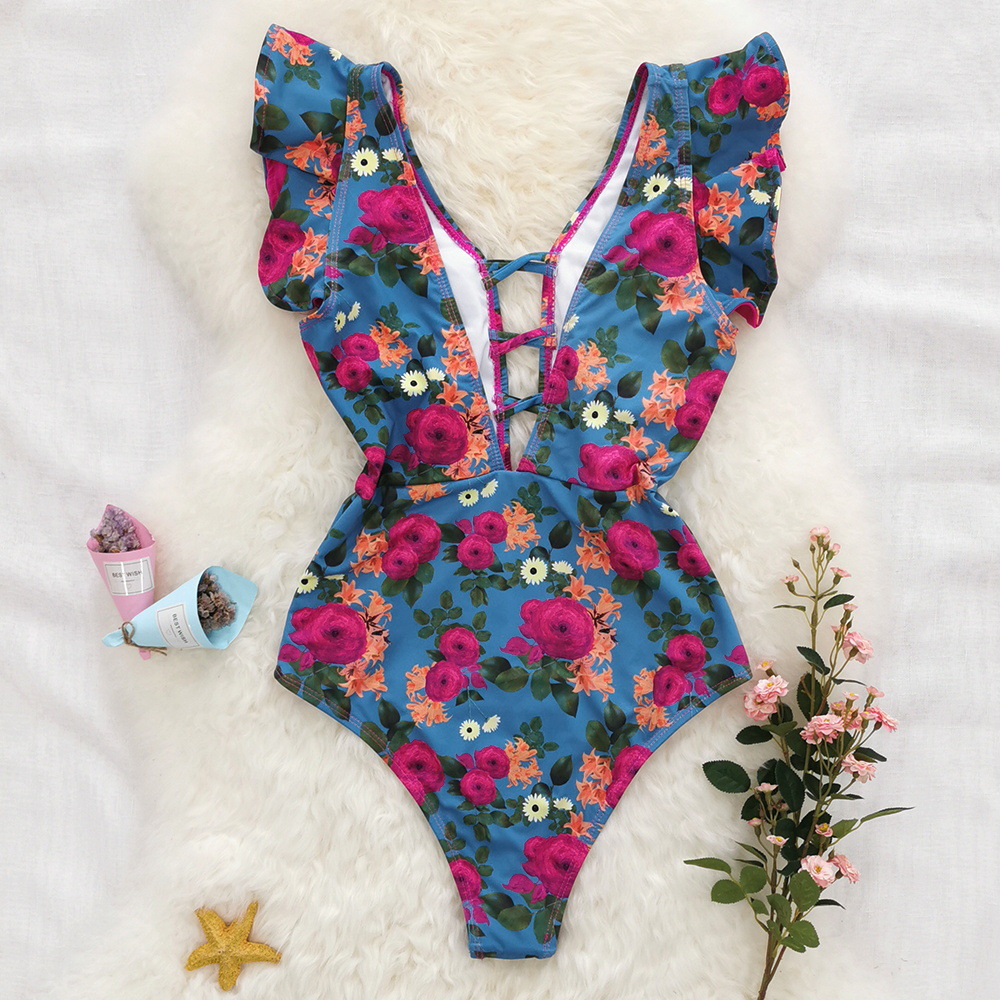 Swimming Occasion Plunging Neck Neckline Regular Fit Fit Type Ditsy Floral Pattern Women's Elegant Ditsy Floral 1 Piece One Piece